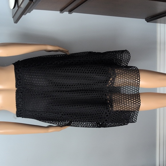 Black Geometric Eyelet Lace Midi Skirt - Whimsigoth Grunge Style SZ 10 - Picture 8 of 16